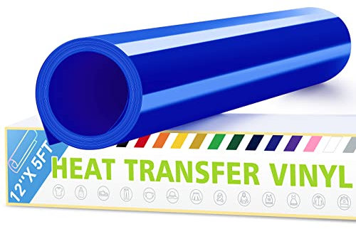 Artcut 12 x 5ft HTV Vinyl Rolls, Heat Transfer Vinyl for Fabric, HTV Vinyl for Shirts, Iron on Vinyl for All Cutter Machine - Easy to Cut for Heat Vinyl Design, Permanent Vinyl (Blue)