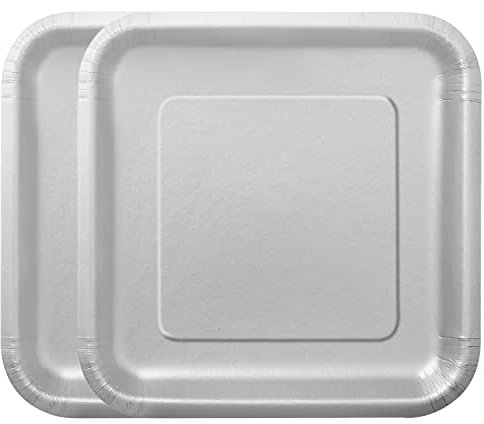 WedDecor 9 (23cm) Square Dessert Plates Disposable Paper Plate Silver Colour Themed Tableware for Picnics, Wedding, BBQ, Birthday, Anniversary, Baby Shower & Christmas Events, Pack of 14