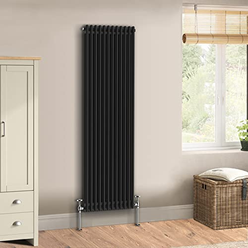 Warmehaus Traditional Cast Iron Style Black Double Column Vertical Radiator 1800 x 560mm - Perfect for Bathrooms, Kitchen, Living Room
