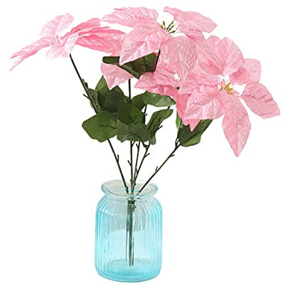 Künstliche Seidenblumen, Weihnachtsstern, 45 cm, 5 Köpfe pro Strauß, künstliche Blumen mit Stiel, Weihnachtsblume für Wohnzimmer, Schlafzimmer, Büro, Weihnachtsdekoration, Rosa