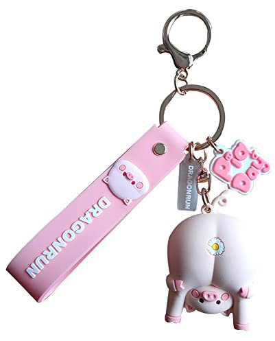 KUPOOL Niedlicher Schweinchen Schlüsselanhänger Cartoon Karotte Blume Spielzeug Schwein für Frauen, Paar, Rucksack, Anhänger, Auto-Charm, Geschenk in Rose