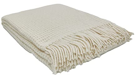 GLAESER Wohndecke Fair Deluxe Wolle pur | Wolldecke aus 80% Merino Wolle & 20% Nylon Wolle | Couchdecke/Sofadecke/Kuscheldecke | (Beige) 140 x 200 cm