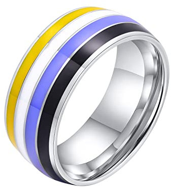 HIJONES Edelstahl Nichtbinärer Ring Regenbogen Liebe 8mm Statement Ehering Größe 54
