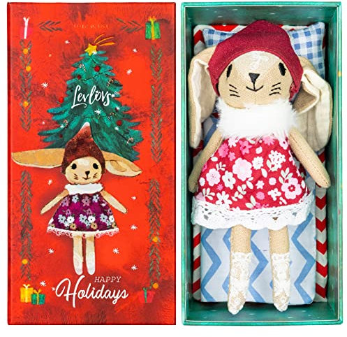 LEVLOVS Mouse in a Box Toy Baby Registry Animal Doll (Christmas Bunny)