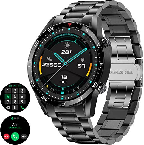 LIGE Smartwatch Herren Bluetooth Rufannahme/Anrufe Fitness Tracker mit Herzfrequenzmessung,IP67 wasserdichte Schrittzähler Männer Smartwatch für iOS & Android,Schwarz