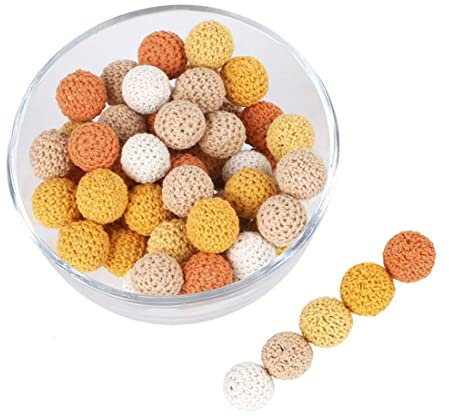 Promise Babe Erwachsene 16mm 40 PC Bunt Runde Gehäkelt Holzperlen mit Loch zum Auffädeln, Handgefertigt Natur Holzkugeln DIY Schmuck Halskette Armband Selber Machen Basteln Crocheted Wooden Beads