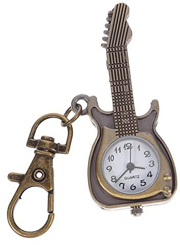 Mikikit Taschenuhr Gitarre Uhr Schlüsselanhänger Uhr Unisex Uhr Herrenuhren Uhr Gitarre Ring Uhr Vintage Uhr Fob Uhr Quarz Uhr Retro Uhr Anschauen Mann Gewöhnlicher Glasspiegel Bewegung