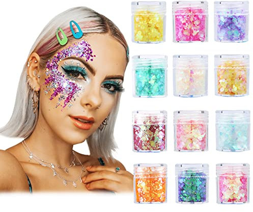 Glitzer Gesicht 12 Stück Glitzer Basteln Body Glitter Glitzer Schminke für Gesicht Nägel Augen Haare Musik Festival Masquerade Halloween Party DIY Design