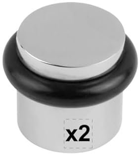 2 Door Stop Stopper Floor Mounted Stainless Steel Satin Matt Round Rubber Buffer 31 x 25 mm with Floor fixings, Suitable for Static Caravan Lodge Mobile Home Flooring