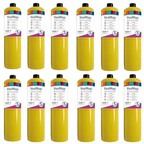 12 x VeeMap Mapp Gas Bottles for Blow Torch Plumbing 400g Map Gas Cylinder