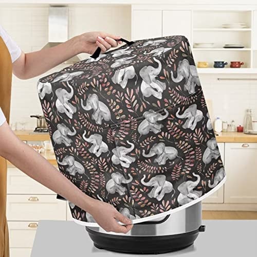 Poceacles Elephant Leaf Print Pressure Dust Cover 3 Qt Instant Cooker, Small Kitchen Appliance Covers Washable Pressure Cooker Cover with Pocket, S