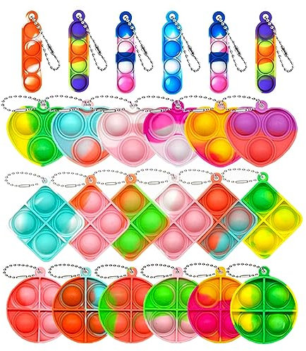 YSTrillion Mini Jouets Pop Fidget,24 Pièces Mini Pop Push It Fidget Jouet Porte-Clés,Mini Porte-clés Pop Bubble it,Anti-anxiété pour Enfants et Adultes