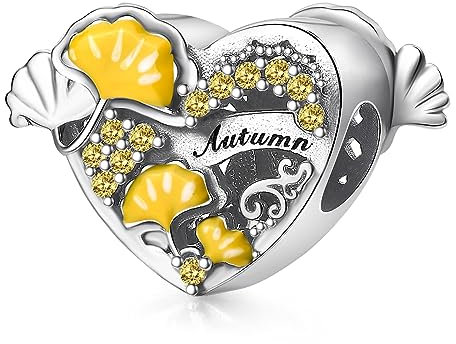 Symretie Herz Charms Anhänger 925 Sterling Silber Autumn Maple Leaf Bead Herz Charm Kompatibel mit Europäischen Armbändern und Halskette für Frauen Mädchen
