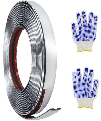 Modanatura Adesiva Parete 5m Striscia Adesiva Cromata Finitura a Specchio Metallizzata Acciaio Inossidabile Argento Decorative per Pareti Porte Mobili Auto (15mm)