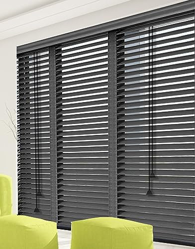 BOTOWI Black Wooden Window Blinds, Plantation Blinds, Light Filtering Brown Wood Window Blinds, Wood Blinds for Windows, Privacy Blackout Shutter Curtains Wooden Blinds & Shade,Black,120Wx260L(cm)
