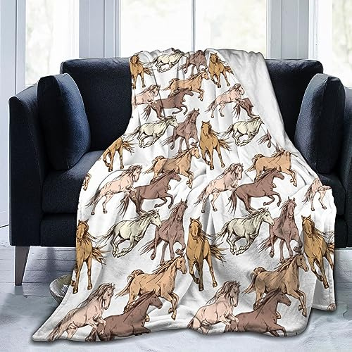 Weiche Pferdedecke, Ganzjahresdecke, flauschiger Überwurf, warm, leicht, Fleece, Überwurf, Flanelldecken für Bett, Sofa, Couch, Reisen, Zuhause, Wohnzimmer, Dekoration, 127 x 152 cm
