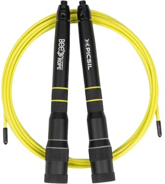 PICSIL BEE Hochgeschwindigkeits-Springseil, Leichtes Seil aus Aluminium, Nur 200 Gramm, Selbsteinstellbares Seil-System, Cross Training, Boxen, Fitness, Geeignet für Männer (New schwarz)