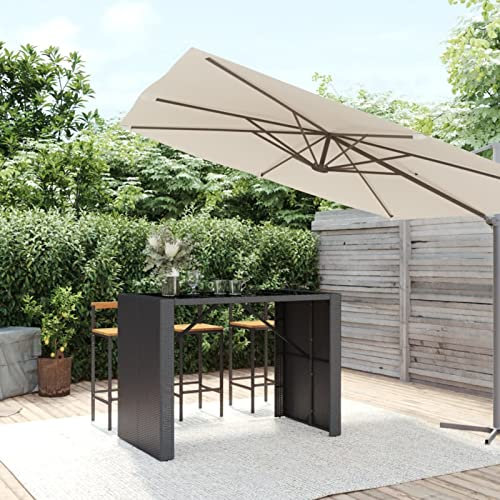 TANZEM Bartisch mit Glasplatte Schwarz 145x80x110 cm Poly Rattan Küchentisch, Esstisch, Bar Tisch, Minibar Schrank, Bar Möbel, Kuchen Tisch, Kaffeebar Möbel