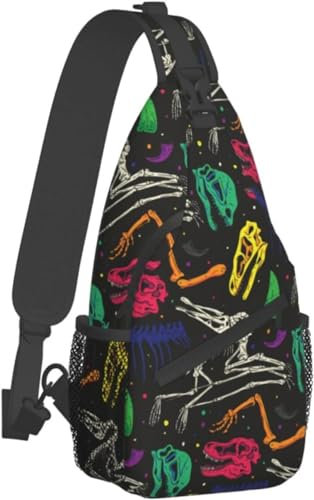 Sling-Rucksack für Damen und Herren, Reisen, Wandern, Tagesrucksack, bunte Dinosaurier-Fossilien, Umhängetasche, lässige Schultertasche, Outdoor-Tasche, Pop Colored Dinosaur Fossils 10, One size