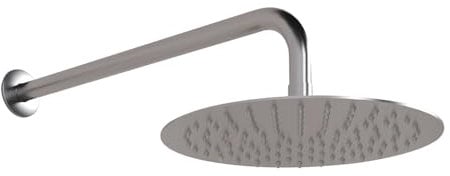 Kit doccia satinato con braccio 35 cm e soffione 30 cm in acciaio inox, ugelli anticalcare e attacchi standard G 1/2, GEMINI