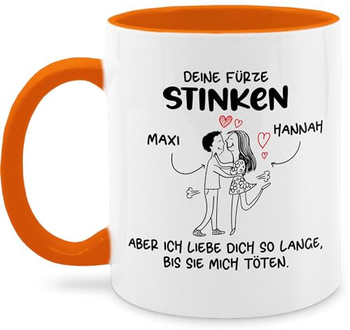 Tasse Tassen 325ml - Partner Freund & Freundin - Deine Fürze stinken I Paar Geschenke Pärchen Valentinstag - 325 ml - Orange - tee partnertassen liebeserklärung furz kaffeetasse personalisierte