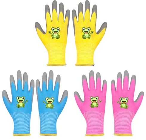 3 Paar Kinderhandschuhe, Gartenhandschuhe für Kinder, Kinder Latex Schutzhandschuhe, Mädchen und Jungen, 3-10 Jahre Kinder-Arbeitshandschuhe für Hausarbeit, Malen, Outdoor-Aktivitäten (5-7 Jahre)
