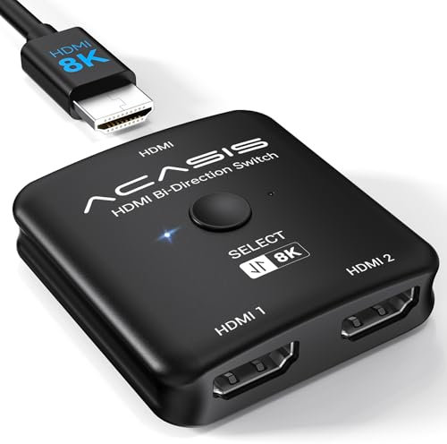 ACASIS HDMI Switch Splitter 8K@60Hz, Bidirectional HDMI 2.0 Switcher 2 in 1 Out, HDMI Splitter 1 in 2 Out, Support 4K 3D HDR for Xbox PS5/4/3 Blu-Ray Player Fire Stick Roku HDTV (2201pro)