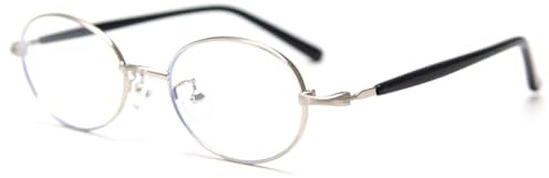 moomoobird Ovale Gläser Männer Frauen Retro Brillen Dünner Rahmen Klare Linse Brillen Metall Gläser Rahmen (silver black frame)