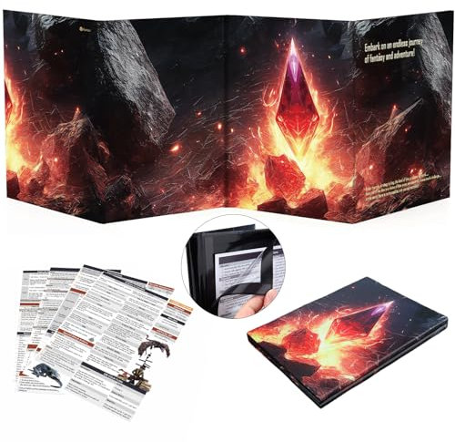 Haxtec DND DM Screen, Dungeons and Dragons Master Screen, Four-Panel with Magnetic Pockets DM Screen for Board Games Masters, TTRPG Accessories D&D Gifts for DM Dungeons Masters