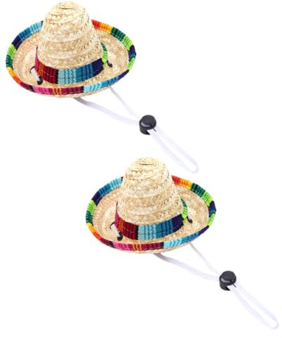 GANAZONO Sombrero-Partyhüte 2 Stück Hund Sombrero-Hut Haustier Mini-Mexikanische Fiesta-Hüte Stroh-Sombrero-Stirnband Hut Halloween Fiesta Cinco De Mayo Party-Kostüm-Zubehör