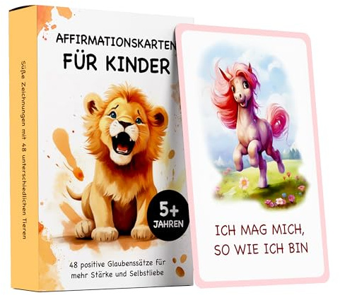 Edubini 48 Affirmationskarten Kinder - Umgang mit Gefühlen Lernen mit Gefühlskarten für Kinder [Pädagogisch Wertvoll] - Achtsamkeitskarten, Mutmacherkarten, Selbstbewusstsein stärken
