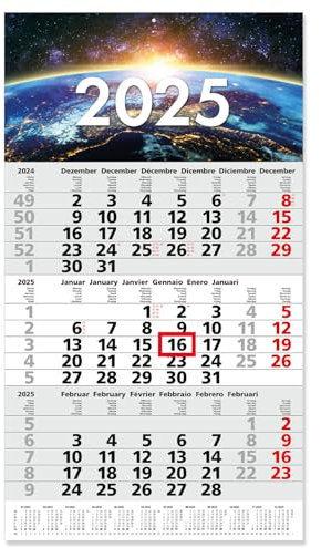 Timr 3-Monatskalender 2025 Universum I Fußleisten-Jahreskalender 30 x 53 cm I mehrsprachig D/GB/F/I/E/NL Jahresplaner mit Schieber und Aufhängeöse Weltall I tr272