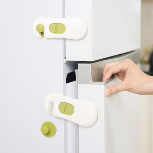 Airydar 5 Pack Fridge Locks, Child Safety Cupboard Locks, No Tools or Drilling Needed, Baby Safety Locks for Kitchen Cabinets, Freezer, Wardrobes, Refrigerator and Appliances (Green)