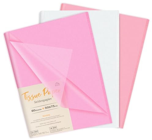 Anstore 60 Blatt Seidenpapier Weiß and Rosa Transparentpapier 50x75 cm Tissue Paper,Seidenpapier Verpackungsmaterial für Geschenktüten, Geschenkpapier für Geburtstag Hochzeit Weihnachten Dekorationen
