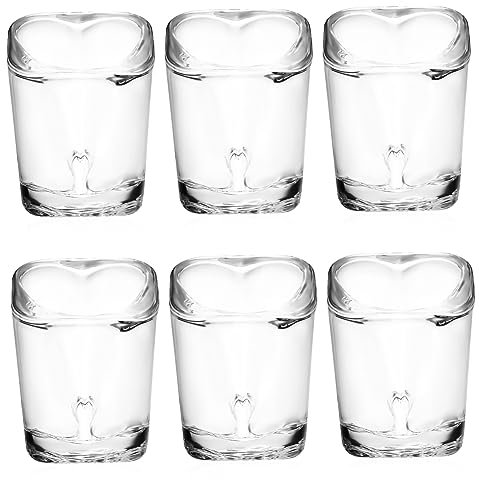 Hoement 6pcs Heart Shaped Glass Mugs Unique Shot Glasses for Parties Weddings and Christmas Celebrations Stable Base Design for Wine and Cocktails