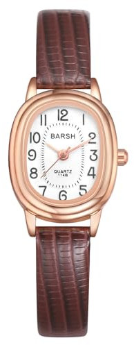 Avaner Uhren Damen Leder Armband: Kleine Ovale Damenuhr mit Römischen Ziffernskala Rechteckiges Armbanduhr Analoges Quarzuhr als Geschenke für Frauen