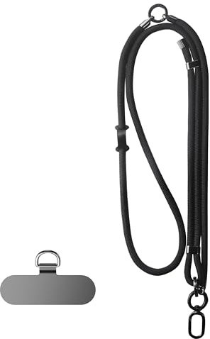 pitaka 3-in-1 Schlüsselband Handykette Verstellbarer Robust Handy Lanyard mit PU Schlaufe 3 Tragestile für Handyhüllen Schwarz
