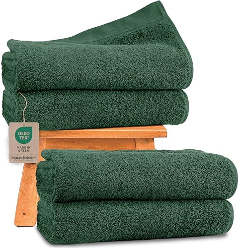 Saunatuch 4er Set 80x200cm, Premium 500g/m² Sauna Handtuch groß - Damen und Herren Saunatuch, 100% Baumwolle, Ökotex Zertifiziert, Farbe: Dunkelgrün