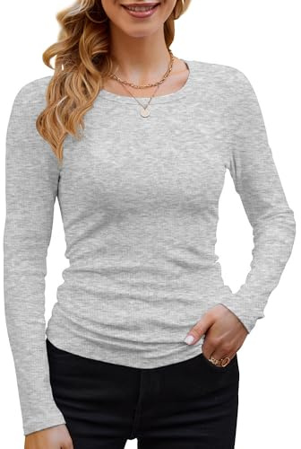 DUOEASE Camiseta Mujer Manga Larga Sudaderas Elegante Cuello Redondo Top | Corte Ajustado, Forma de Túnica, Diseño Pullover, Comodidad Flexible, Elástico, para Ocasiones Formales Invierno Otoño
