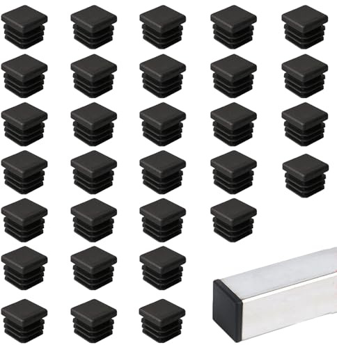 30 PCS Square Plastic End Caps, 20x20mm Tube Ribbed Inserts, Black | Blanking covers, inner plugs, furniture foot protectors, fence post plugs, for tables desks chairs, practical, grip