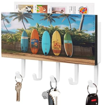 YTLKGFP Schlüsselhaken, Surf's Up Surfbrett, bedruckt, selbstklebend, einfache Installation, Wandhalterung, hängendes Schlüsselbrett für Küche und Eingangsbereich