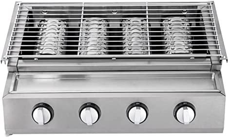 Levkitch Barbecue a gas a 4 fuochi, Barbecue da tavolo con 4 bruciatori con vaschetta per olio superficie di cottura rimovibil griglia rimovibile in altezza per GPL