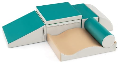 DREAMADE 7 TLG. Schaumstoffbausteine Riesenbausteine zum Toben und Klettern, XXL Bausteine Kinder, Softbausteine aus Schaumstoff, Großbausteine mit PU-Bezug für Babys und Kleinkinder (Grün)