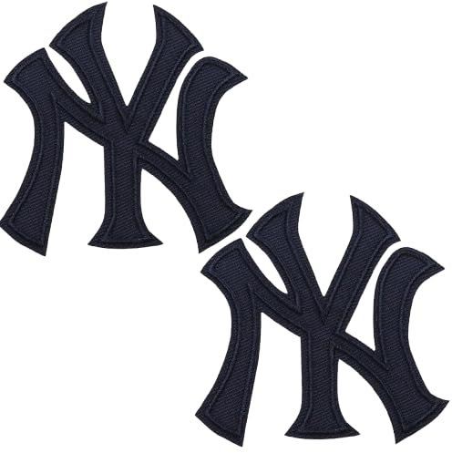 Iron on Patches Sports Teams Letter - Pack of 2 - Decorative for Clothing & Accessories, Ideal for Shirts, Jackets, Hats, Jeans, Shoes, Bags - Durable, Easy Apply (NY Navy - 3x 3)
