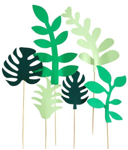 Diffaxy 6 pezzi di foglie tropicali per torte, foglie verdi, foglie di palma, decorazione per torte, accessori per feste di compleanno con tema piante forestali