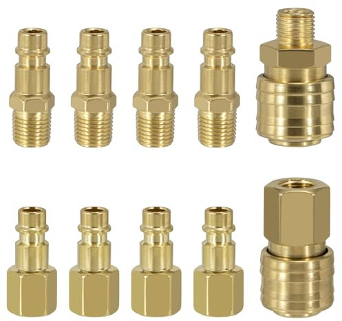 Tunejoy 10 Pièces Raccords de Compresseur 1/4BSP Raccords Rapide Pneumatique Coupleur Européen Air Comprimé Embout Compresseur à Air Tuyau Homme Femme