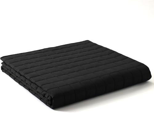 YnM Gewichtete Decke aus Baumwolle für Erwachsene (224 x 277 cm, 13,6 kg, schwarz), kleinste Fächer mit kühlenden Glasperlen, schwere Decke für zwei Personen von 140 ~ 109 kg auf Queensize- oder