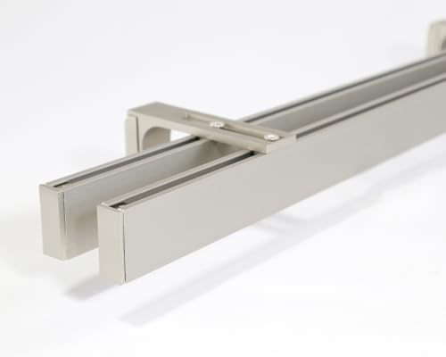 Deco-Raum 2-lauf Gardinenstange auf Maß Innenlauf Loft eckig Wandbefestigung Wandträger Vorhangstange Flächenvorhang Schiene Innenlaufstange für Vorhänge Edelstahl-optik 60cm
