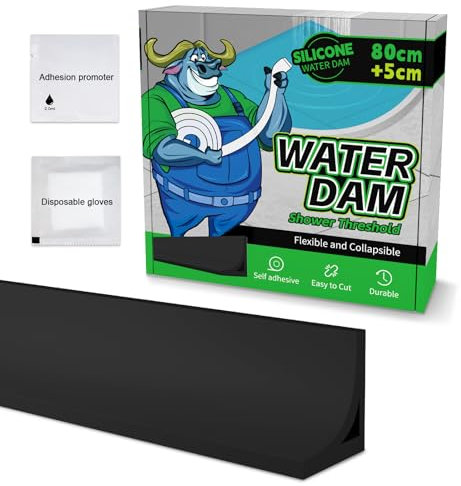 ALITAIYI Splash Protection Strip Shower Self-Adhesive Water Stopper Splash Protection Strip Shower Silicone Shower Water Stop Self-Adhesive Splash Protection Strip (Black, 0.85M)