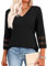 Aokosor Womens Tops 3/4 Length Sleeve Blouses Ladies V Neck T Shirts for Women UK Loose Casual Fit Size 18-20 Black